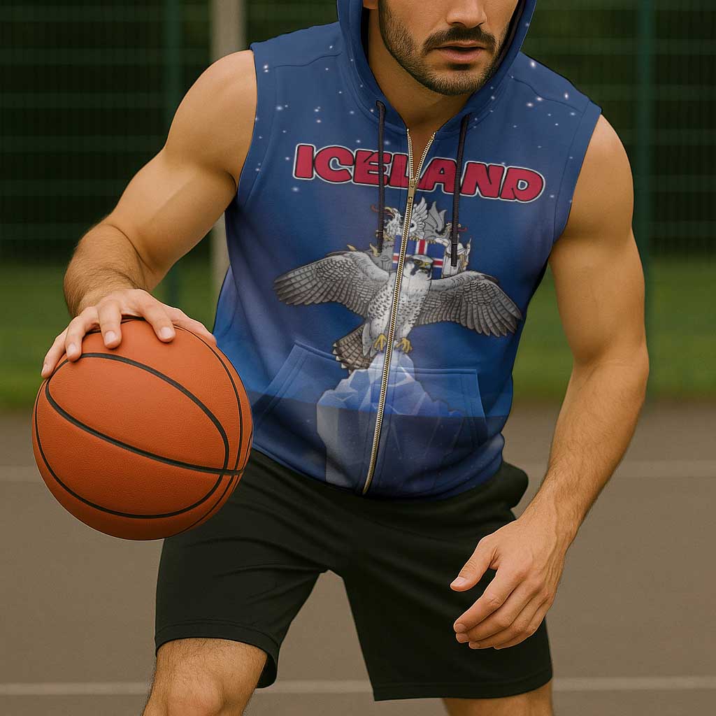 Personalized Iceland Sleeveless Zip Hoodie The Gyrfalcon With Symbol - Wonder Print Shop