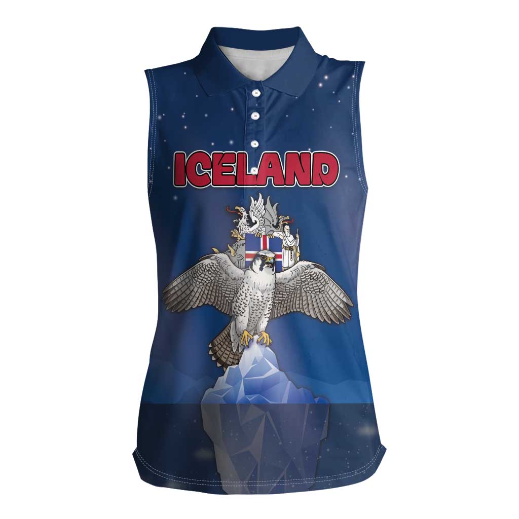 Personalized Iceland Women Sleeveless Polo Shirt The Gyrfalcon With Symbol - Wonder Print Shop