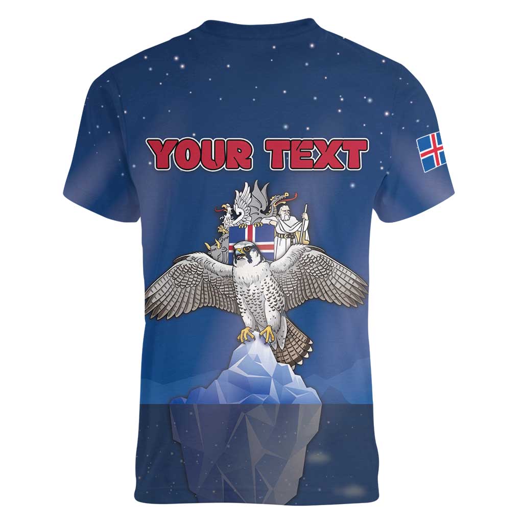 Personalized Iceland Women V-Neck T-Shirt The Gyrfalcon With Symbol - Wonder Print Shop