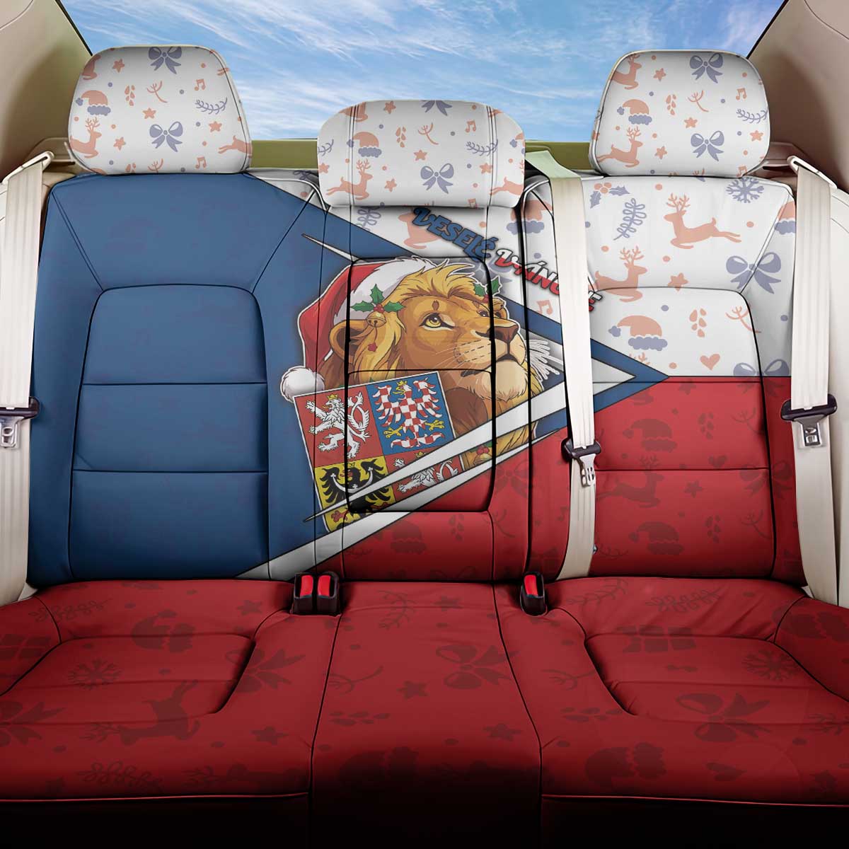 Czech Republic Christmas Back Car Seat Cover The Lion With Coat Of Arms - Wonder Print Shop