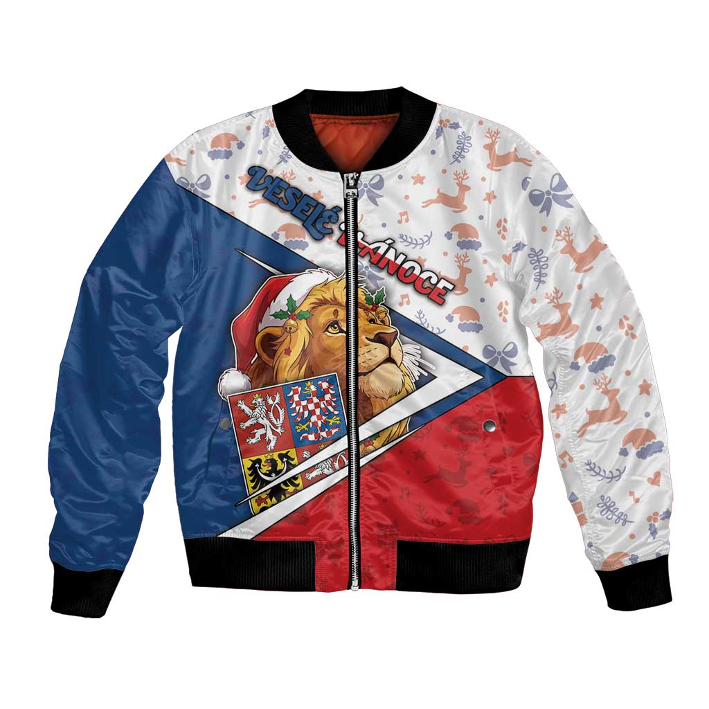 Czech Republic Christmas Bomber Jacket The Lion With Coat Of Arms - Wonder Print Shop