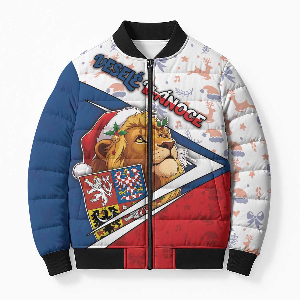 Czech Republic Christmas Bomber Puffer Jacket The Lion With Coat Of Arms - Wonder Print Shop
