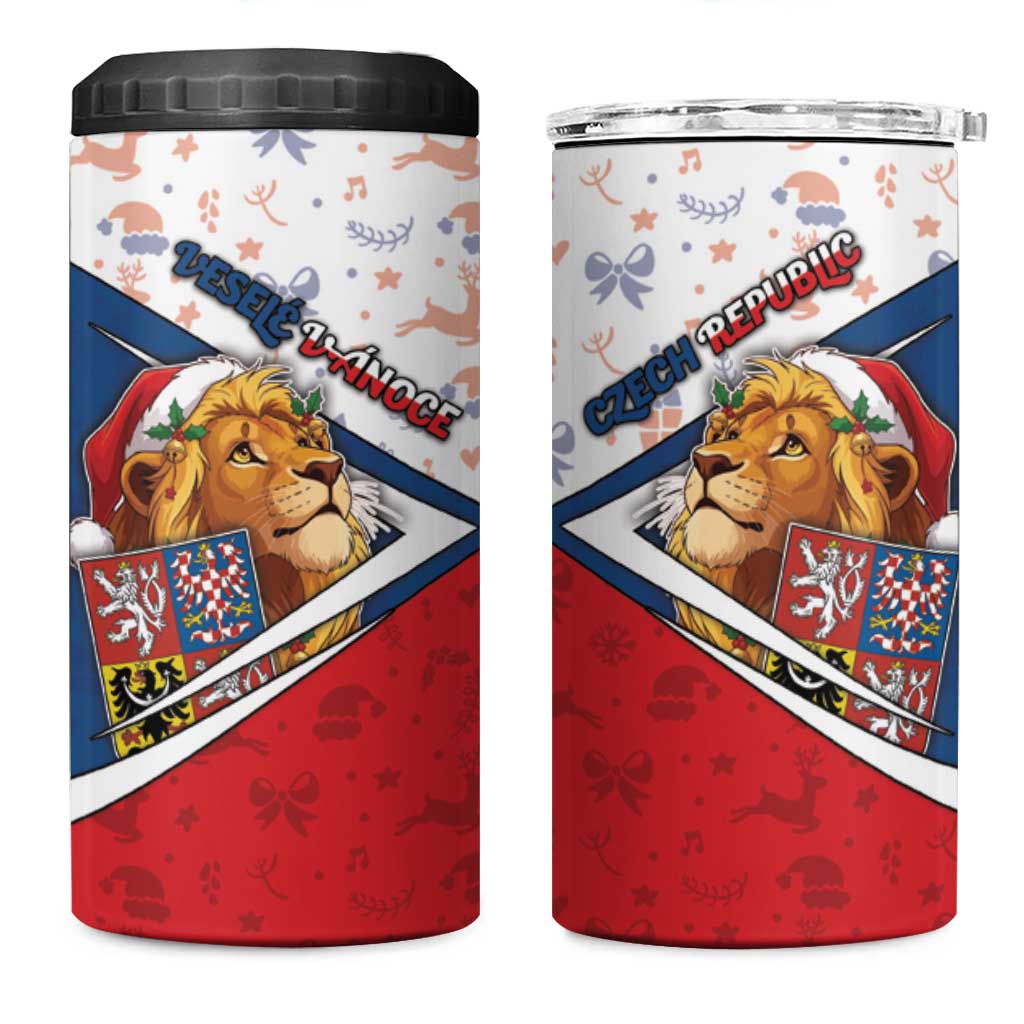 Czech Republic Christmas 4 in 1 Can Cooler Tumbler The Lion With Coat Of Arms - Wonder Print Shop