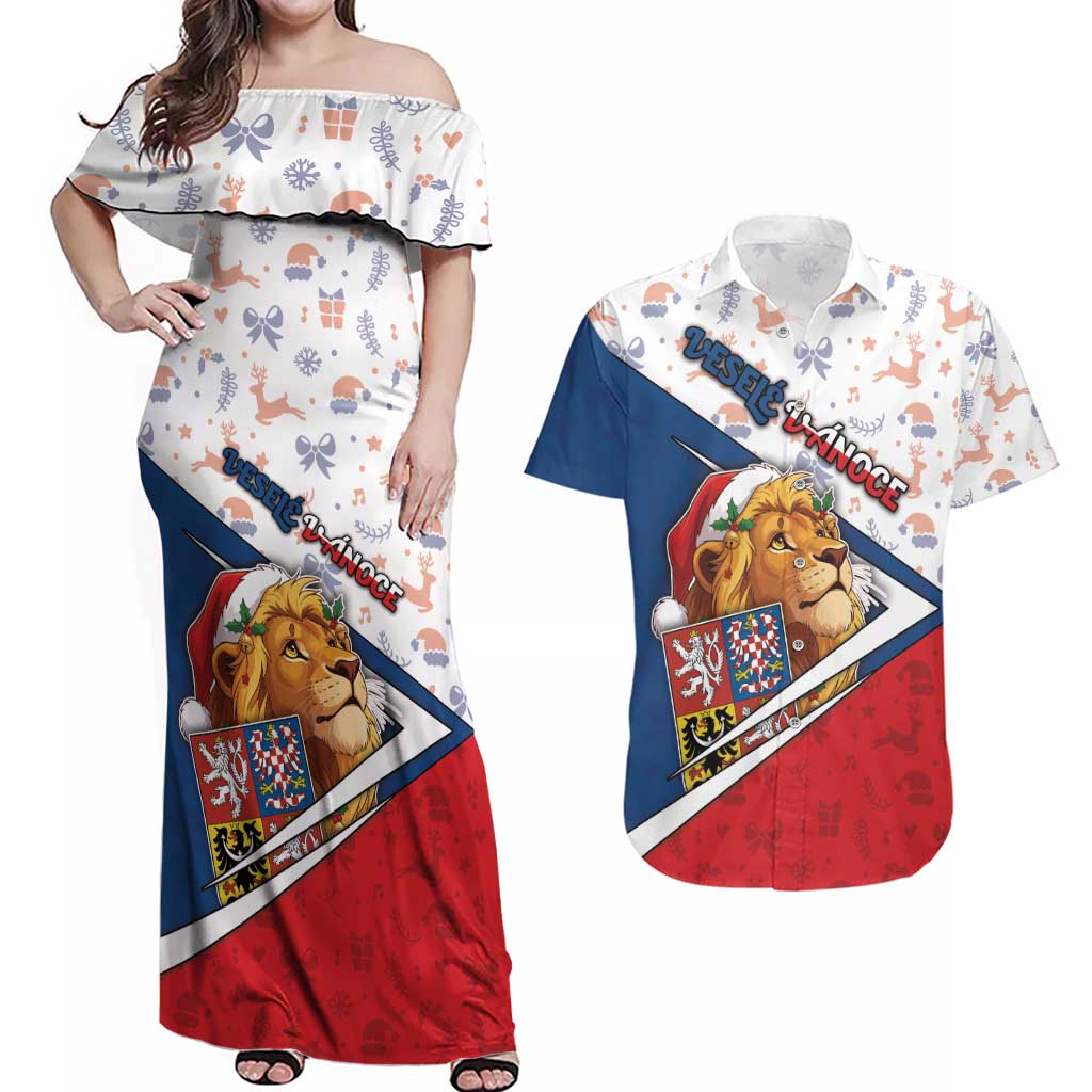 Czech Republic Christmas Couples Matching Off Shoulder Maxi Dress and Hawaiian Shirt The Lion With Coat Of Arms - Wonder Print Shop