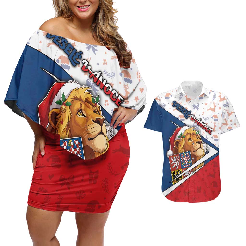 Czech Republic Christmas Couples Matching Off Shoulder Short Dress and Hawaiian Shirt The Lion With Coat Of Arms - Wonder Print Shop