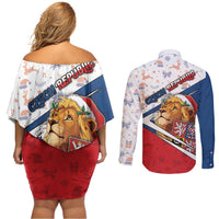Czech Republic Christmas Couples Matching Off Shoulder Short Dress and Long Sleeve Button Shirt The Lion With Coat Of Arms - Wonder Print Shop
