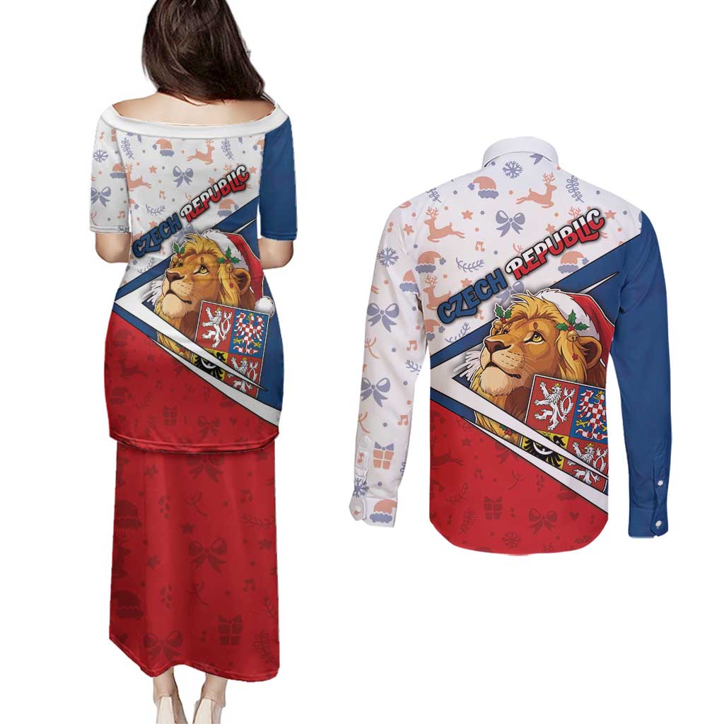 Czech Republic Christmas Couples Matching Puletasi and Long Sleeve Button Shirt The Lion With Coat Of Arms - Wonder Print Shop