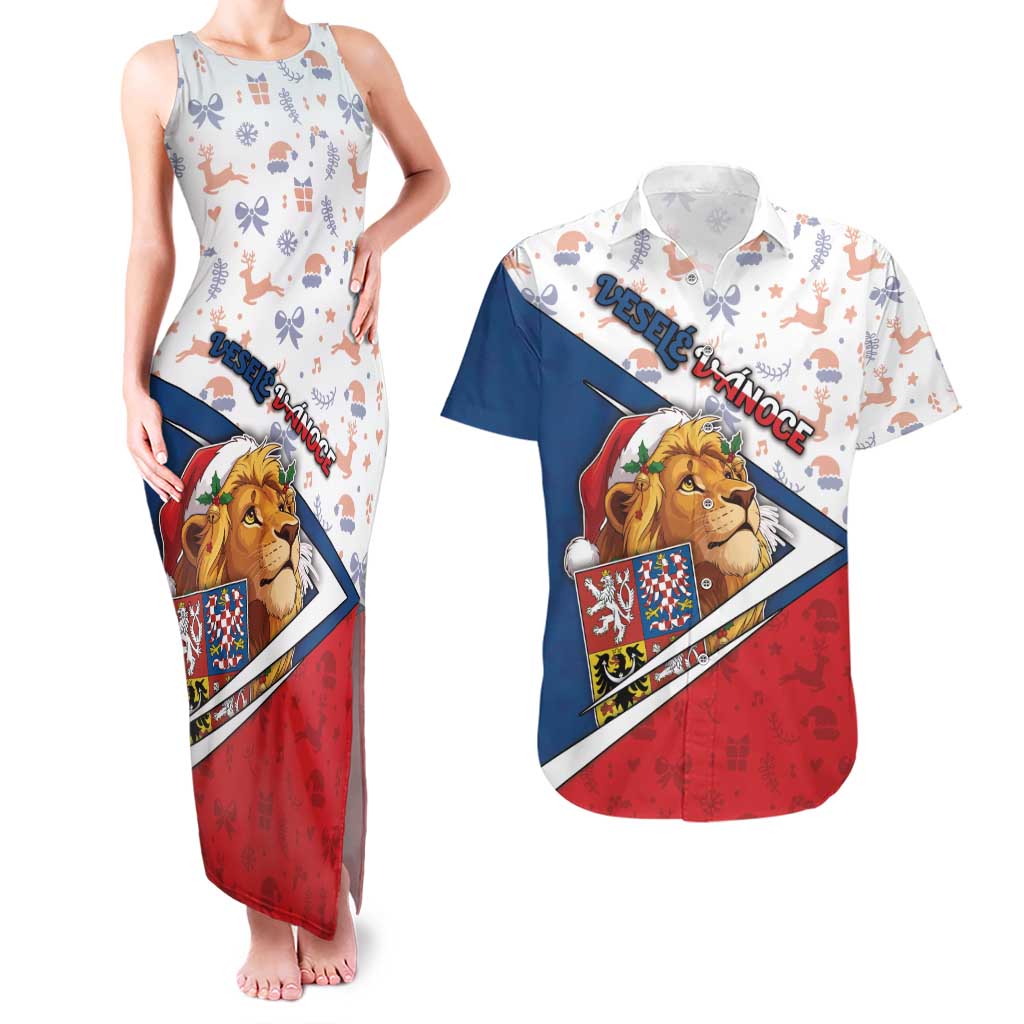 Czech Republic Christmas Couples Matching Tank Maxi Dress and Hawaiian Shirt The Lion With Coat Of Arms - Wonder Print Shop