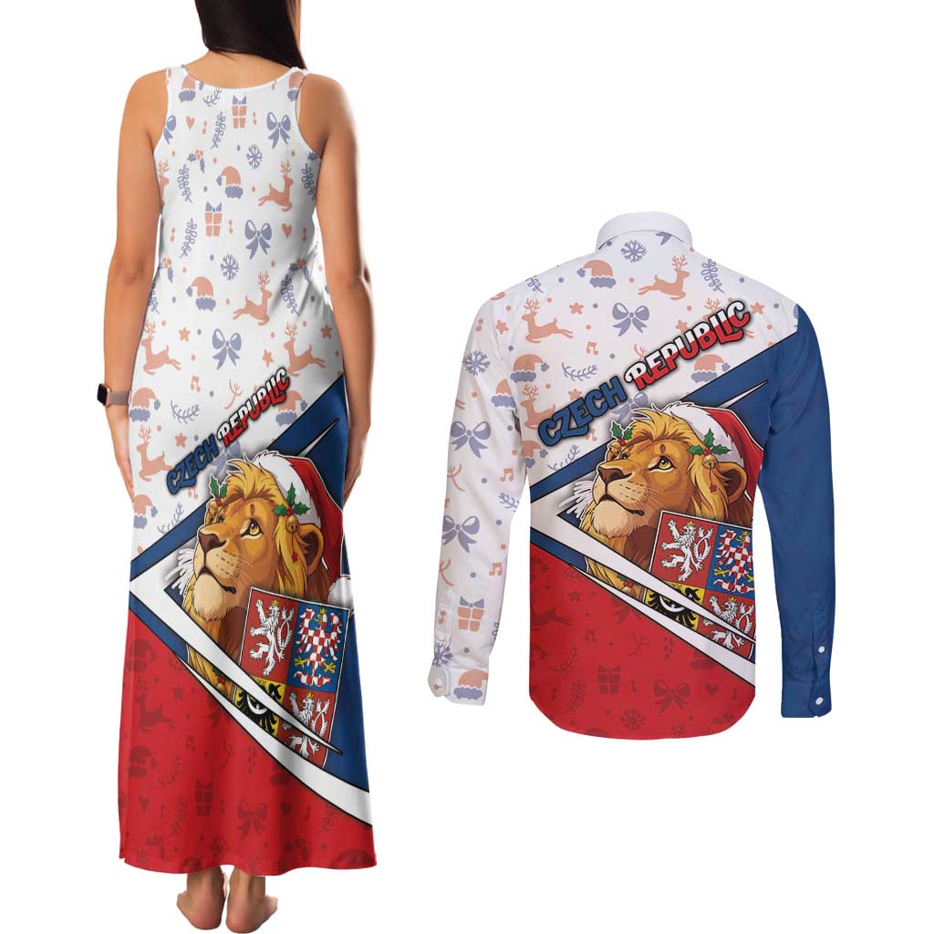 Czech Republic Christmas Couples Matching Tank Maxi Dress and Long Sleeve Button Shirt The Lion With Coat Of Arms - Wonder Print Shop
