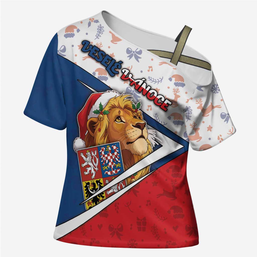 Czech Republic Christmas Cross Shoulder Shirt The Lion With Coat Of Arms - Wonder Print Shop