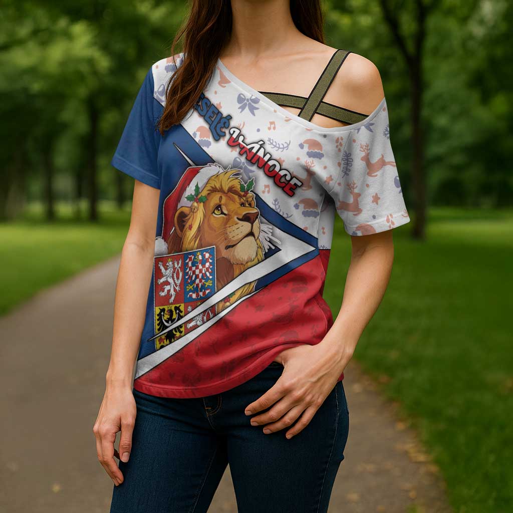 Czech Republic Christmas Cross Shoulder Shirt The Lion With Coat Of Arms - Wonder Print Shop