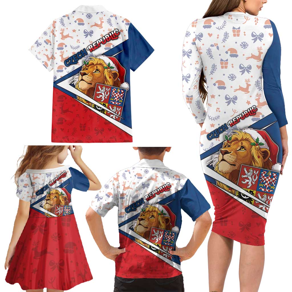 Czech Republic Christmas Family Matching Long Sleeve Bodycon Dress and Hawaiian Shirt The Lion With Coat Of Arms - Wonder Print Shop