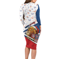 Czech Republic Christmas Family Matching Long Sleeve Bodycon Dress and Hawaiian Shirt The Lion With Coat Of Arms - Wonder Print Shop