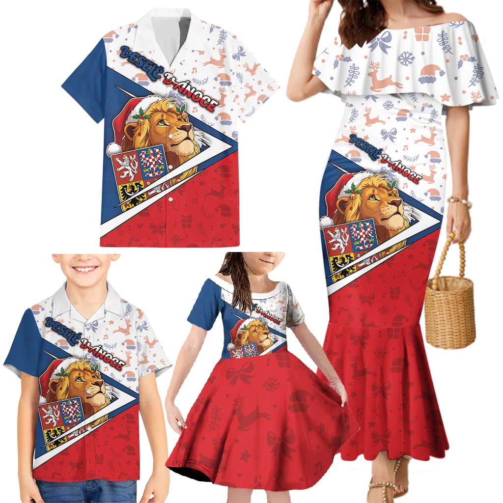 Czech Republic Christmas Family Matching Mermaid Dress and Hawaiian Shirt The Lion With Coat Of Arms - Wonder Print Shop