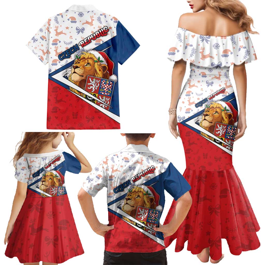 Czech Republic Christmas Family Matching Mermaid Dress and Hawaiian Shirt The Lion With Coat Of Arms - Wonder Print Shop