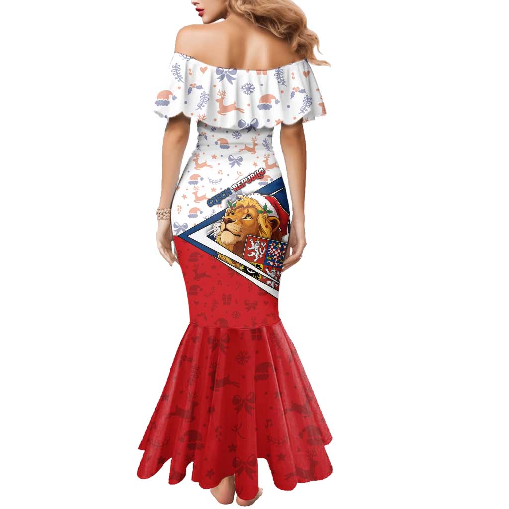 Czech Republic Christmas Family Matching Mermaid Dress and Hawaiian Shirt The Lion With Coat Of Arms - Wonder Print Shop