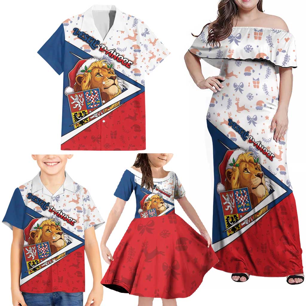 Czech Republic Christmas Family Matching Off Shoulder Maxi Dress and Hawaiian Shirt The Lion With Coat Of Arms - Wonder Print Shop