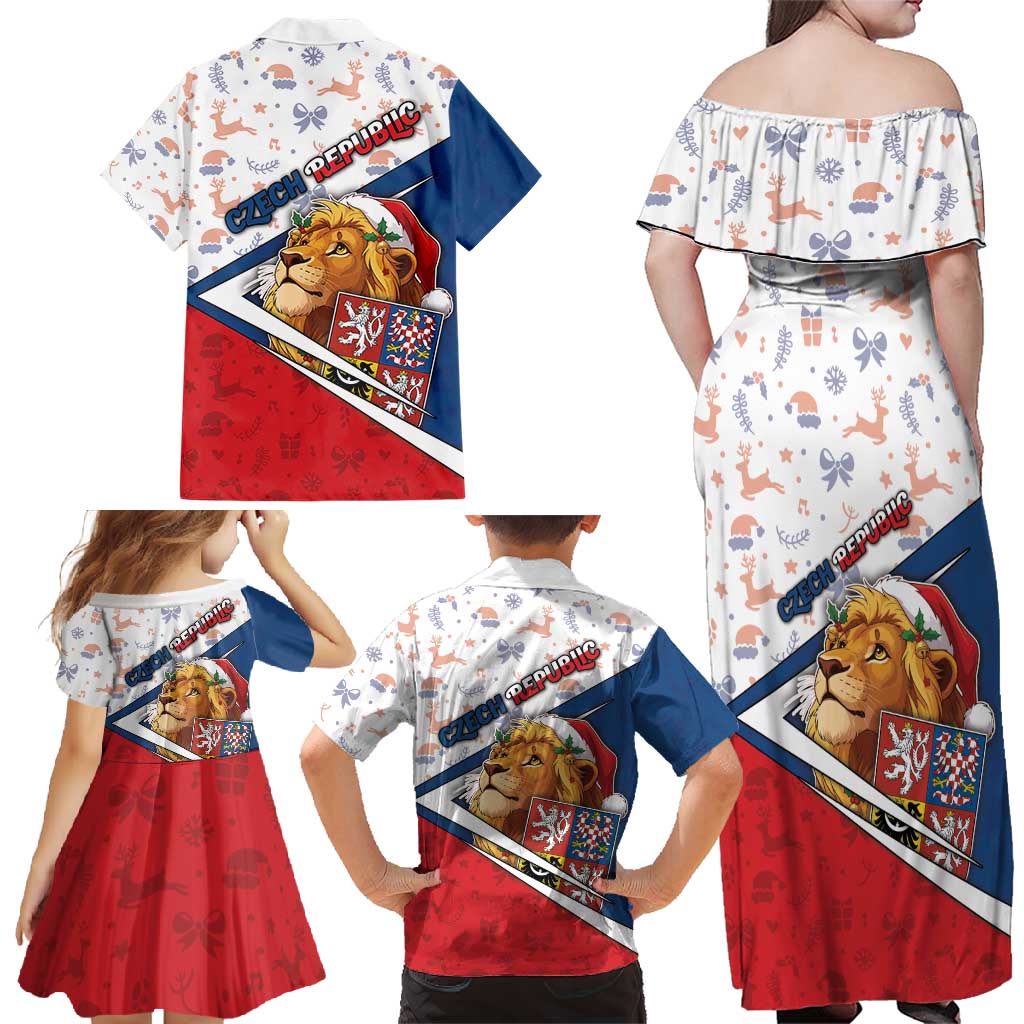 Czech Republic Christmas Family Matching Off Shoulder Maxi Dress and Hawaiian Shirt The Lion With Coat Of Arms - Wonder Print Shop
