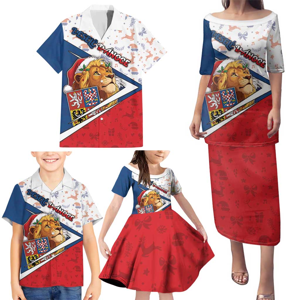 Czech Republic Christmas Family Matching Puletasi and Hawaiian Shirt The Lion With Coat Of Arms - Wonder Print Shop
