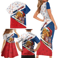 Czech Republic Christmas Family Matching Short Sleeve Bodycon Dress and Hawaiian Shirt The Lion With Coat Of Arms - Wonder Print Shop