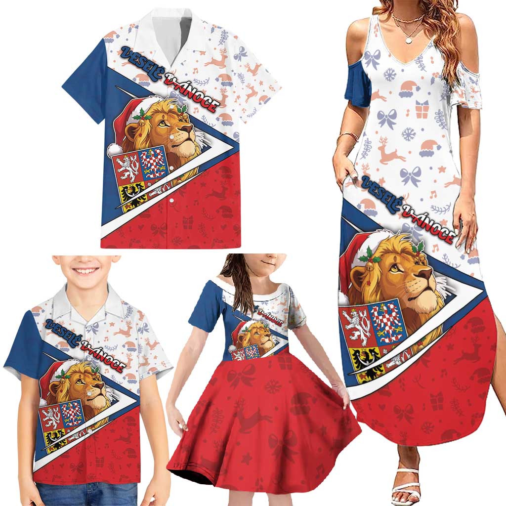 Czech Republic Christmas Family Matching Summer Maxi Dress and Hawaiian Shirt The Lion With Coat Of Arms - Wonder Print Shop