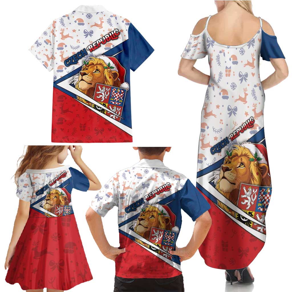 Czech Republic Christmas Family Matching Summer Maxi Dress and Hawaiian Shirt The Lion With Coat Of Arms - Wonder Print Shop