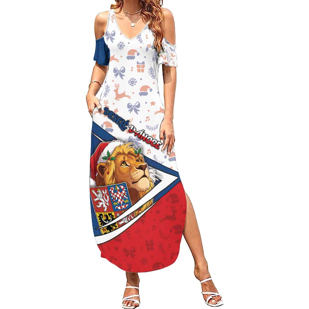Czech Republic Christmas Family Matching Summer Maxi Dress and Hawaiian Shirt The Lion With Coat Of Arms - Wonder Print Shop