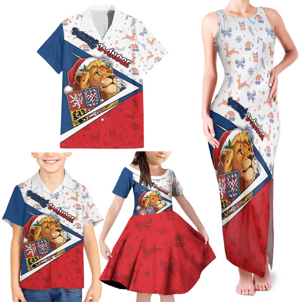 Czech Republic Christmas Family Matching Tank Maxi Dress and Hawaiian Shirt The Lion With Coat Of Arms - Wonder Print Shop