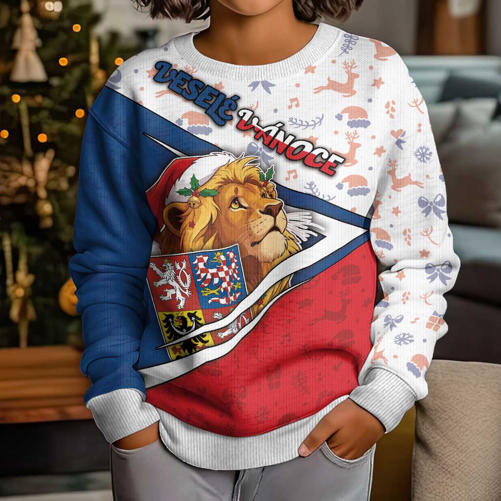 Czech Republic Christmas Kid Ugly Christmas Sweater The Lion With Coat Of Arms - Wonder Print Shop