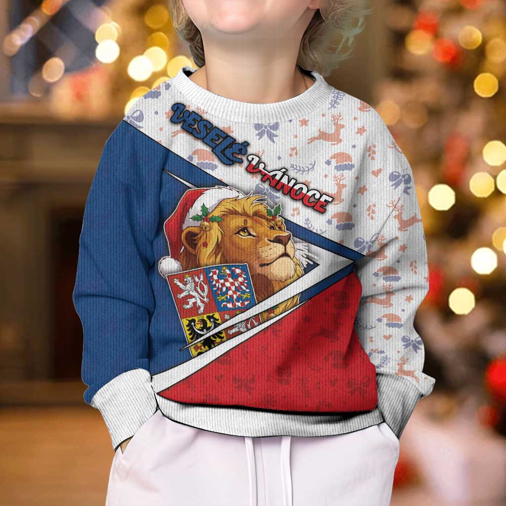 Czech Republic Christmas Kid Ugly Christmas Sweater The Lion With Coat Of Arms - Wonder Print Shop