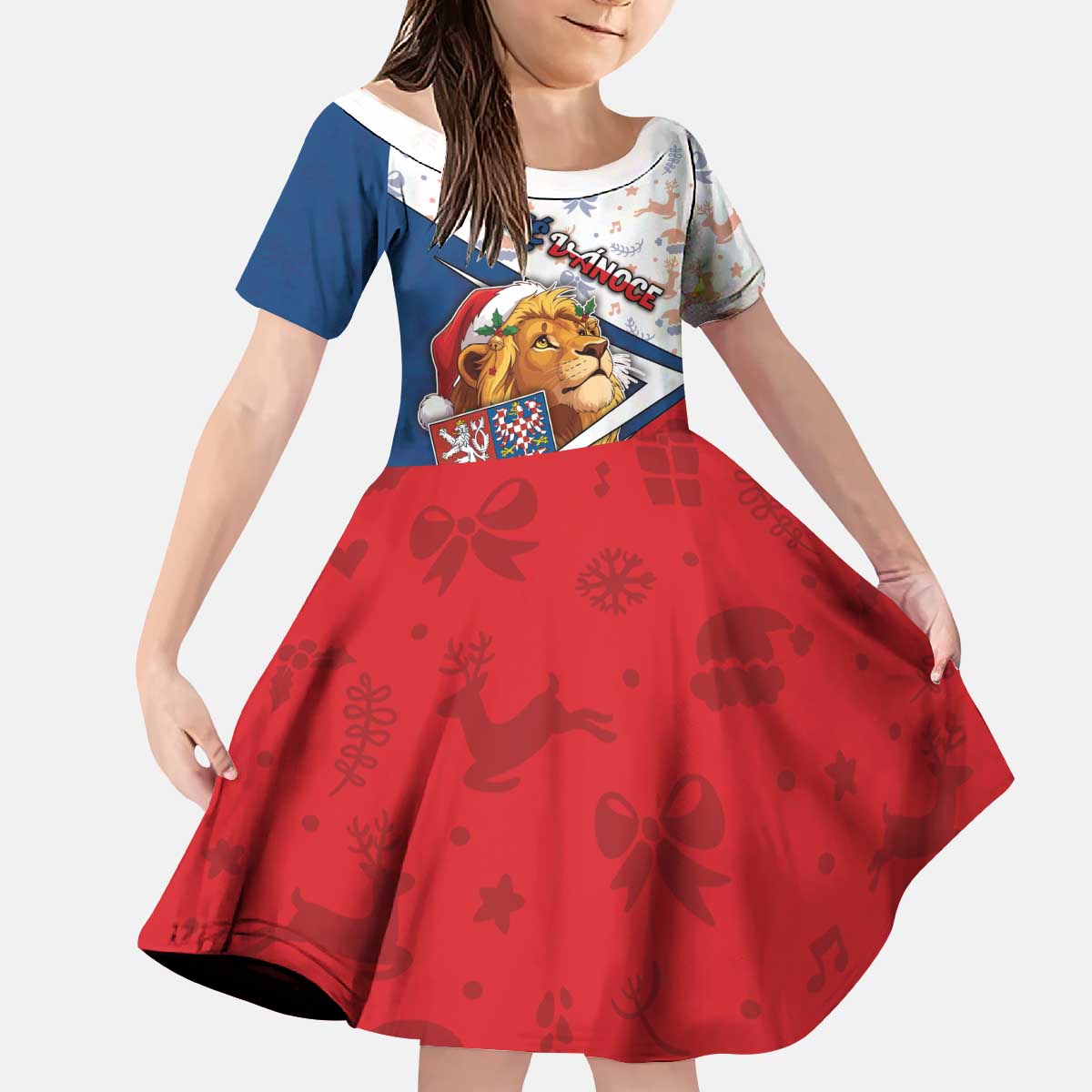 Czech Republic Christmas Kid Short Sleeve Dress The Lion With Coat Of Arms - Wonder Print Shop