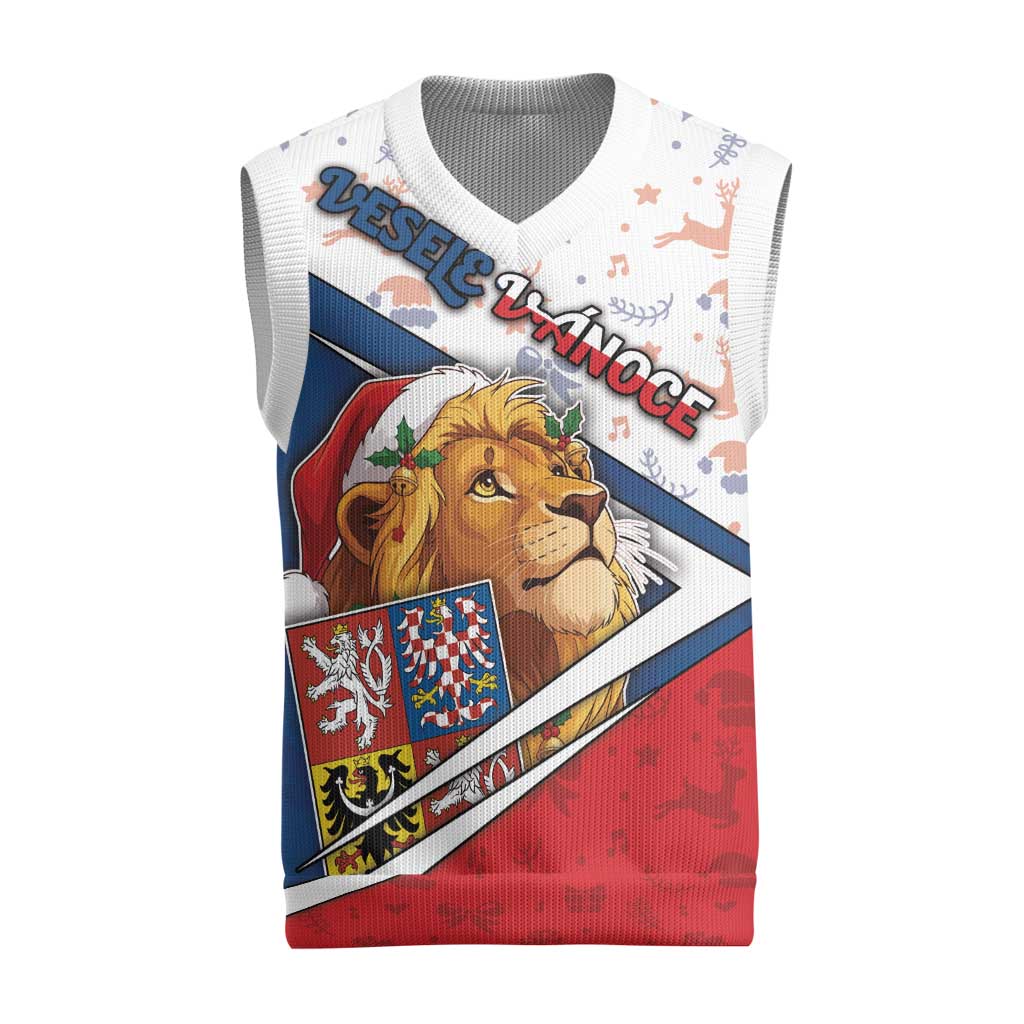 Czech Republic Christmas Knitted V-Neck Vest The Lion With Coat Of Arms - Wonder Print Shop