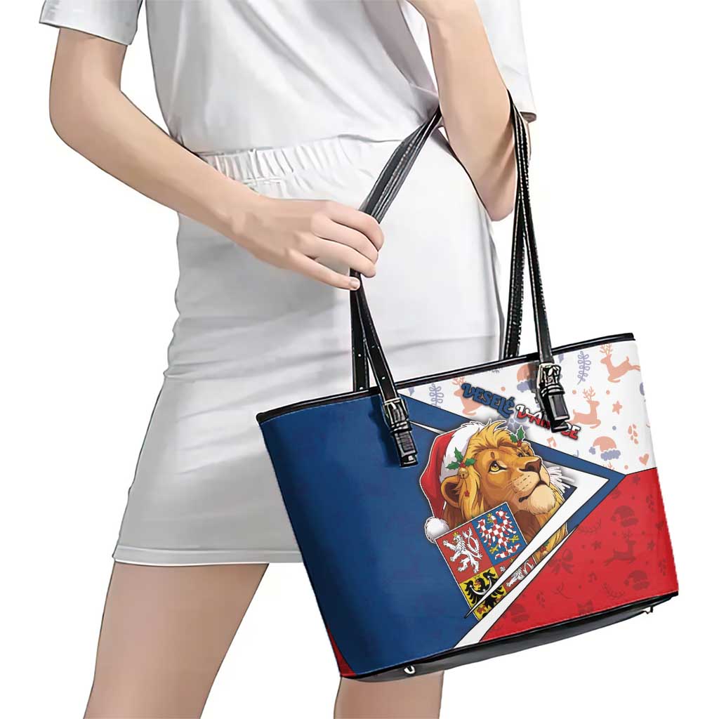Czech Republic Christmas Leather Tote Bag The Lion With Coat Of Arms - Wonder Print Shop