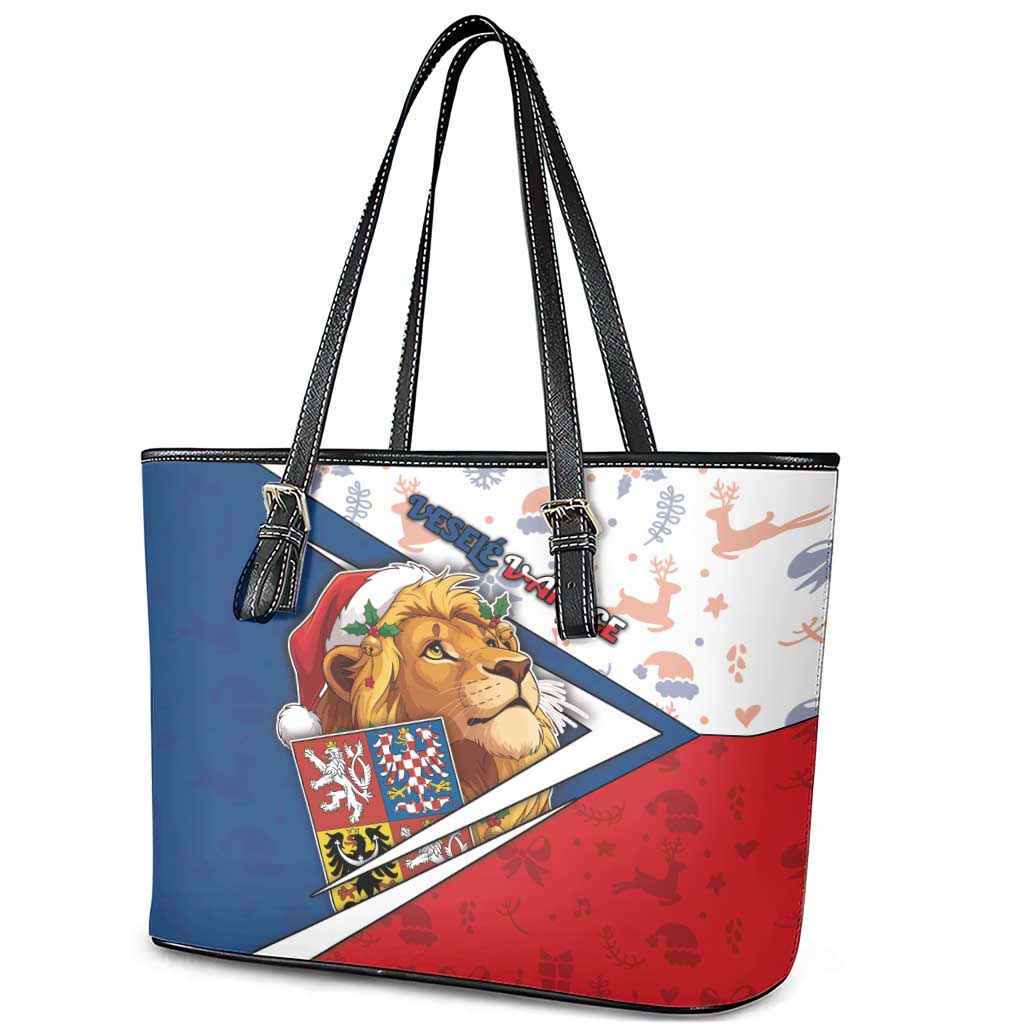Czech Republic Christmas Leather Tote Bag The Lion With Coat Of Arms - Wonder Print Shop