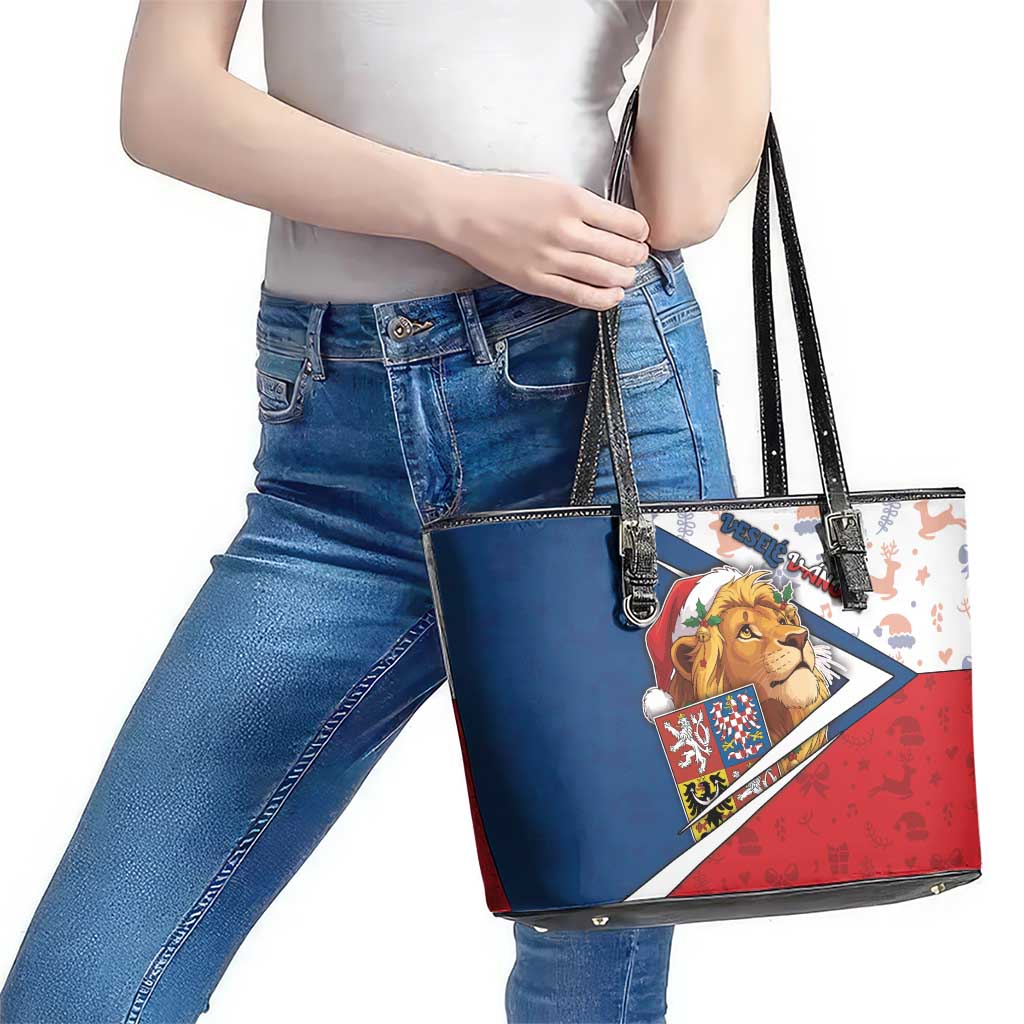 Czech Republic Christmas Leather Tote Bag The Lion With Coat Of Arms - Wonder Print Shop