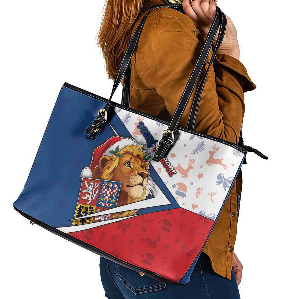 Czech Republic Christmas Leather Tote Bag The Lion With Coat Of Arms - Wonder Print Shop