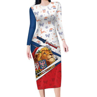 Czech Republic Christmas Long Sleeve Bodycon Dress The Lion With Coat Of Arms - Wonder Print Shop