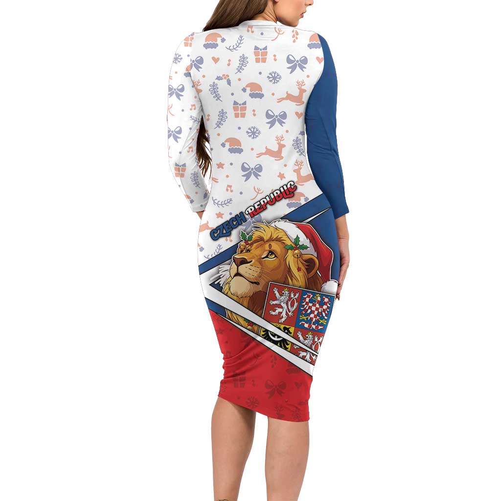 Czech Republic Christmas Long Sleeve Bodycon Dress The Lion With Coat Of Arms - Wonder Print Shop