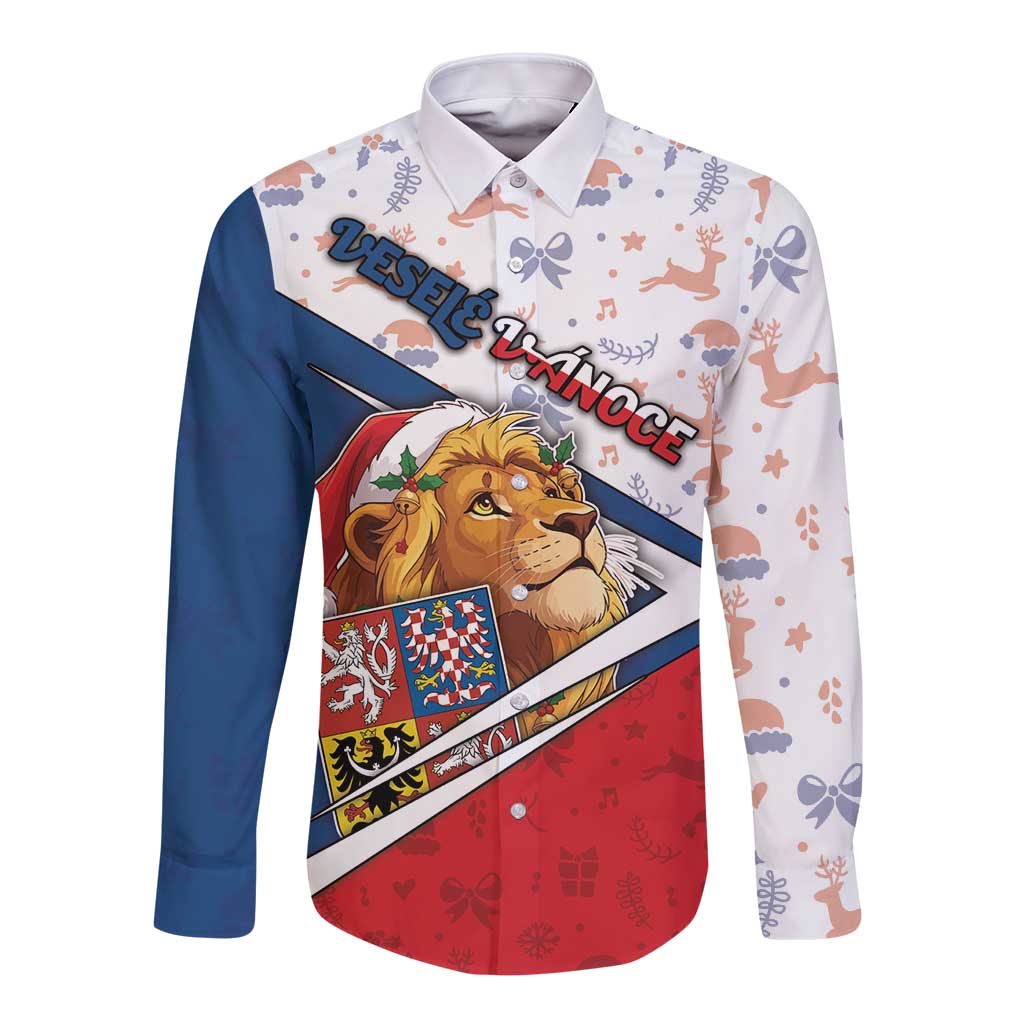 Czech Republic Christmas Long Sleeve Button Shirt The Lion With Coat Of Arms - Wonder Print Shop