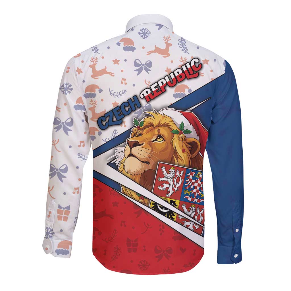 Czech Republic Christmas Long Sleeve Button Shirt The Lion With Coat Of Arms - Wonder Print Shop