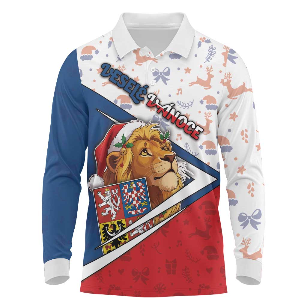 Czech Republic Christmas Long Sleeve Polo Shirt The Lion With Coat Of Arms - Wonder Print Shop