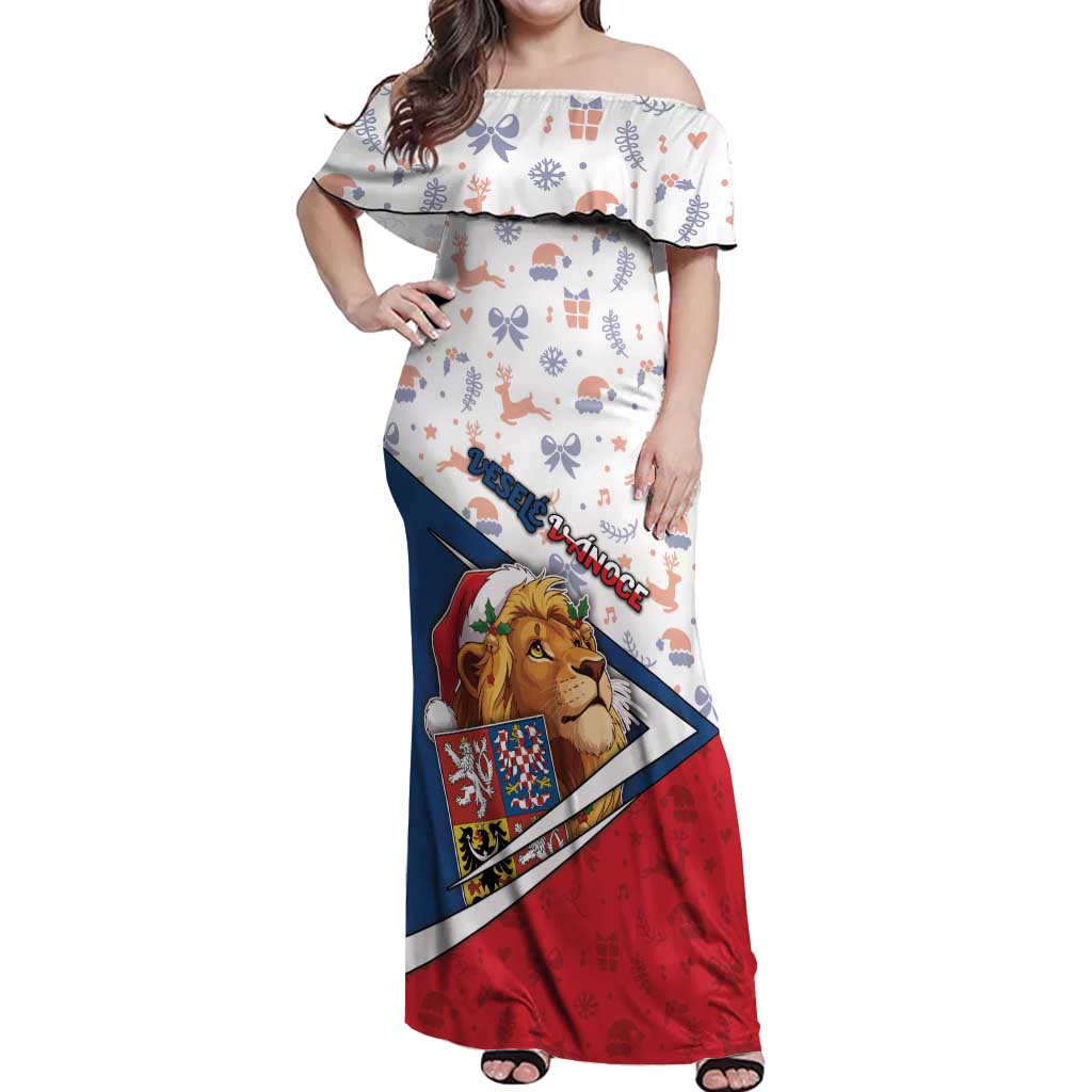 Czech Republic Christmas Off Shoulder Maxi Dress The Lion With Coat Of Arms - Wonder Print Shop