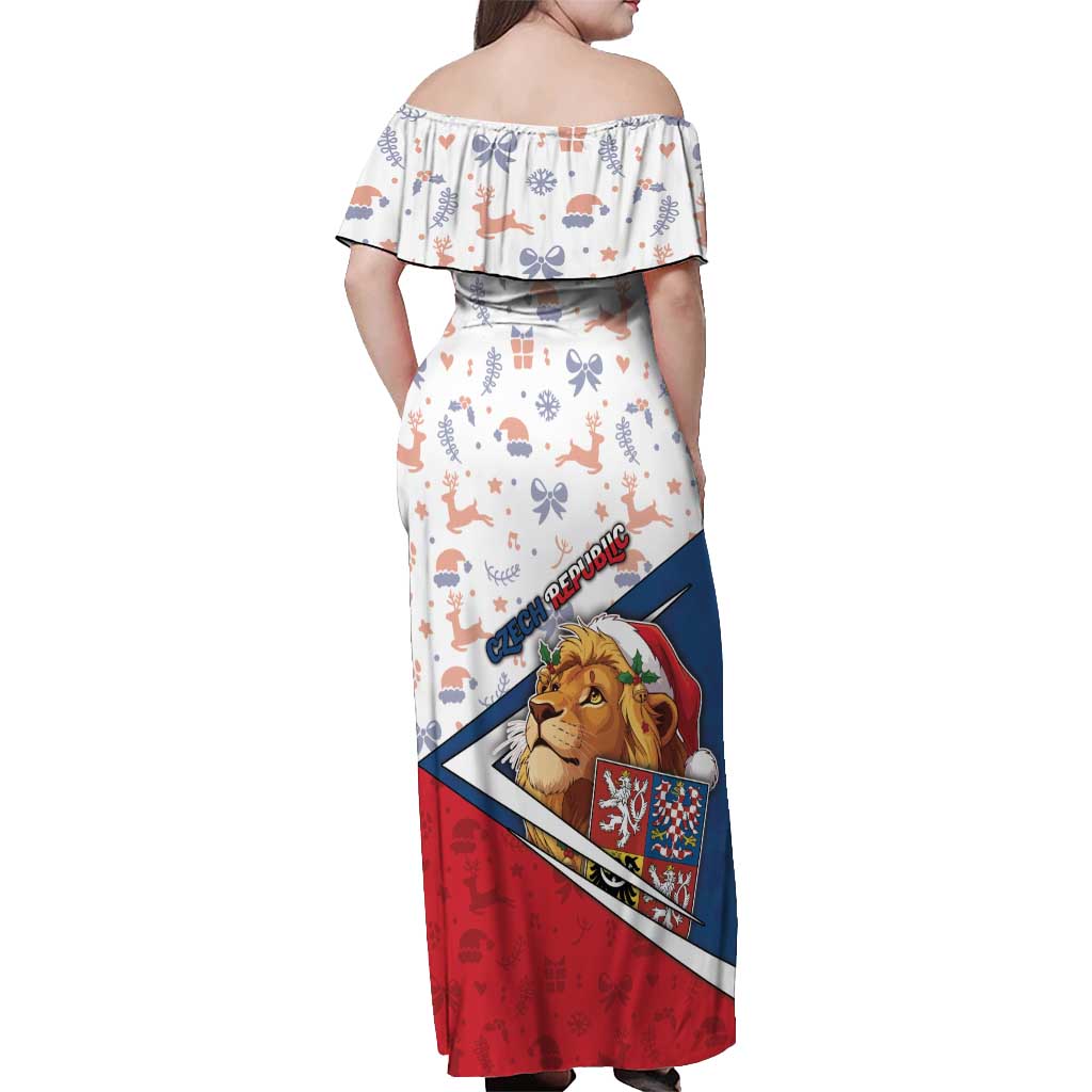 Czech Republic Christmas Off Shoulder Maxi Dress The Lion With Coat Of Arms - Wonder Print Shop
