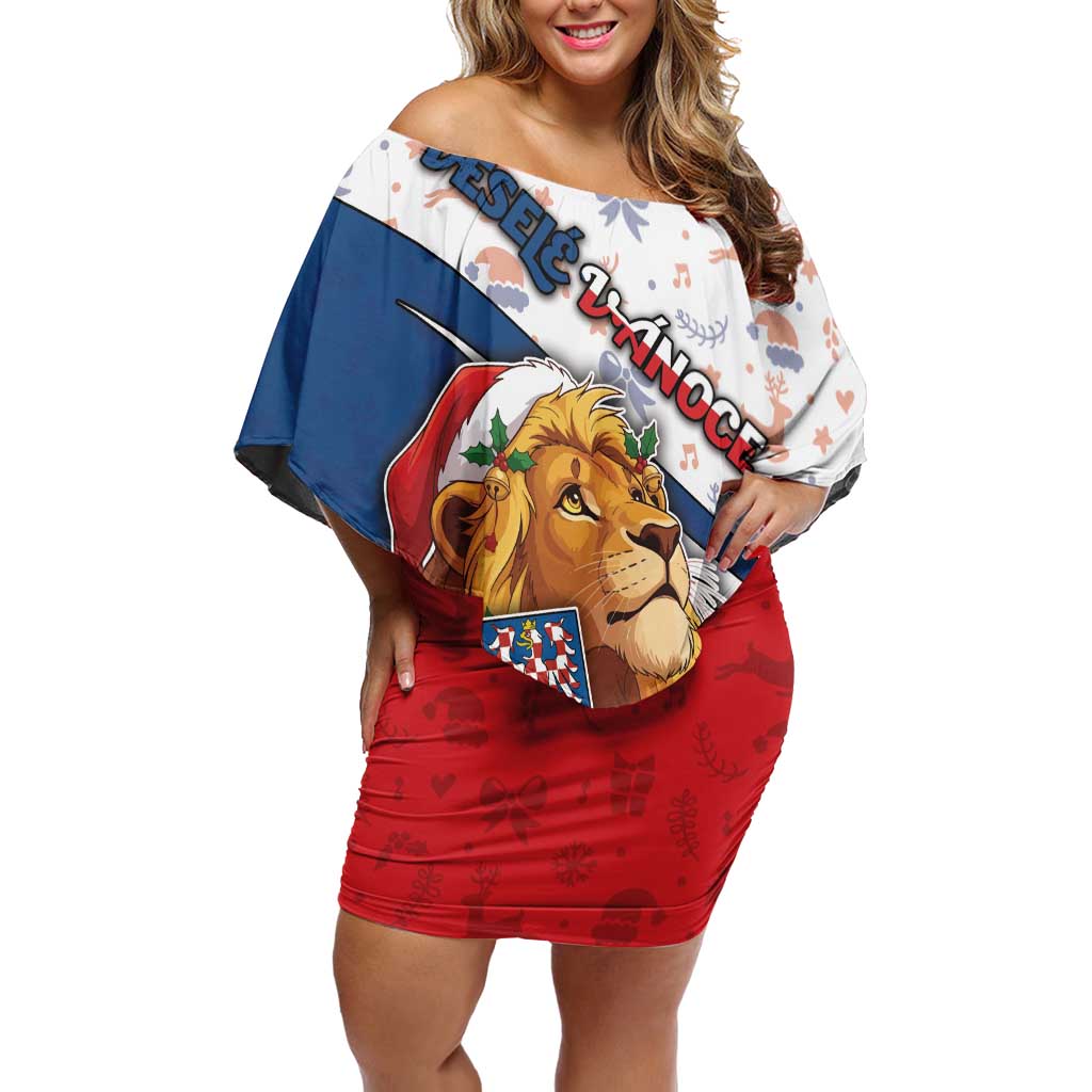 Czech Republic Christmas Off Shoulder Short Dress The Lion With Coat Of Arms - Wonder Print Shop