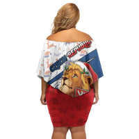 Czech Republic Christmas Off Shoulder Short Dress The Lion With Coat Of Arms - Wonder Print Shop