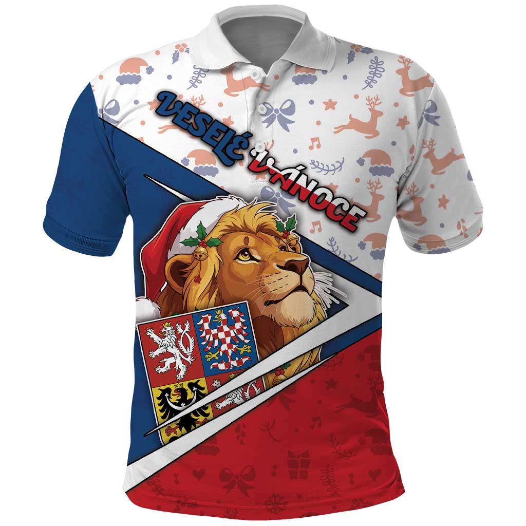 Czech Republic Christmas Polo Shirt The Lion With Coat Of Arms - Wonder Print Shop