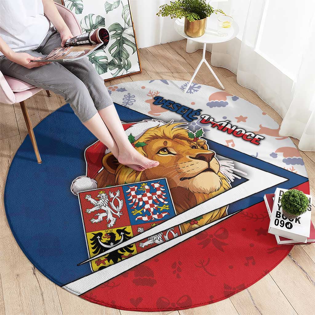 Czech Republic Christmas Round Carpet The Lion With Coat Of Arms - Wonder Print Shop