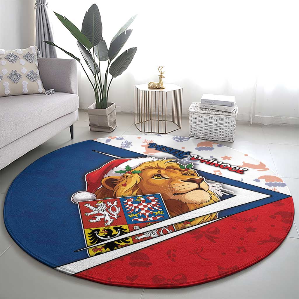 Czech Republic Christmas Round Carpet The Lion With Coat Of Arms - Wonder Print Shop