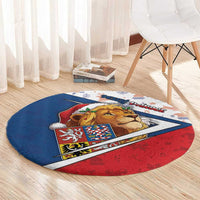 Czech Republic Christmas Round Carpet The Lion With Coat Of Arms - Wonder Print Shop