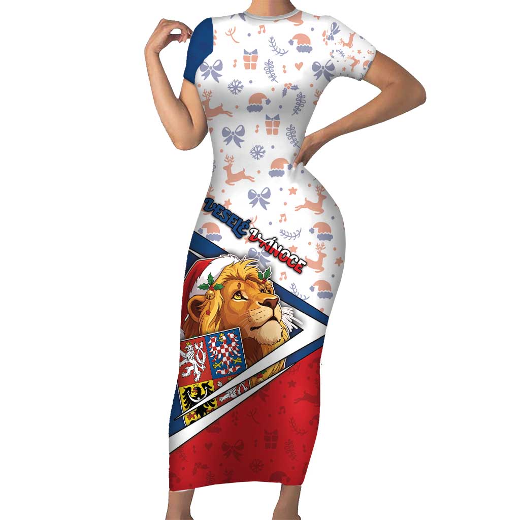 Czech Republic Christmas Short Sleeve Bodycon Dress The Lion With Coat Of Arms - Wonder Print Shop